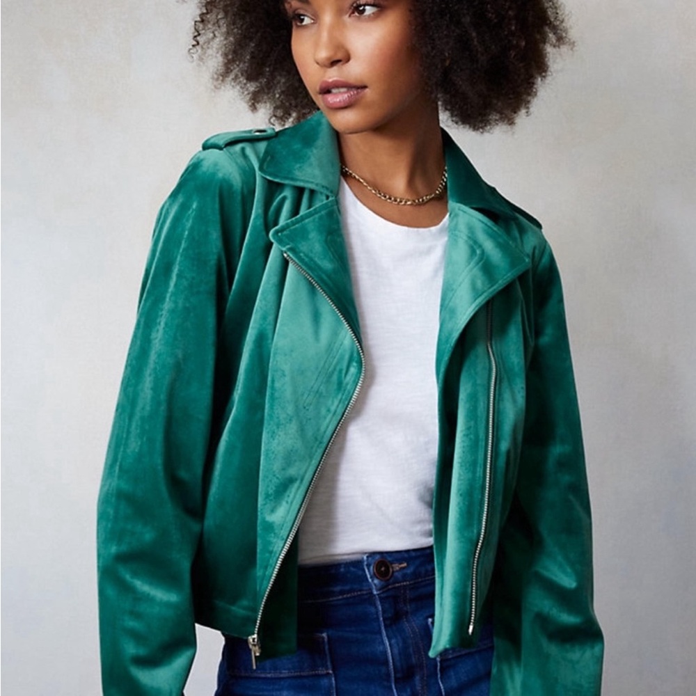 LC Lauren Conrad Green Leather Moto Jacket